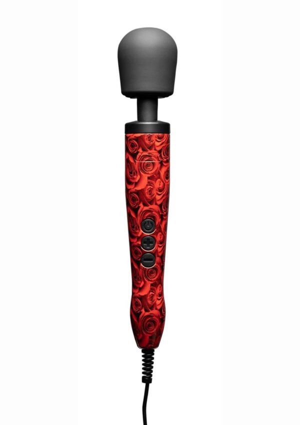 Doxy Original Wand Plug-In Body Massager - Rose Pattern Red/Black