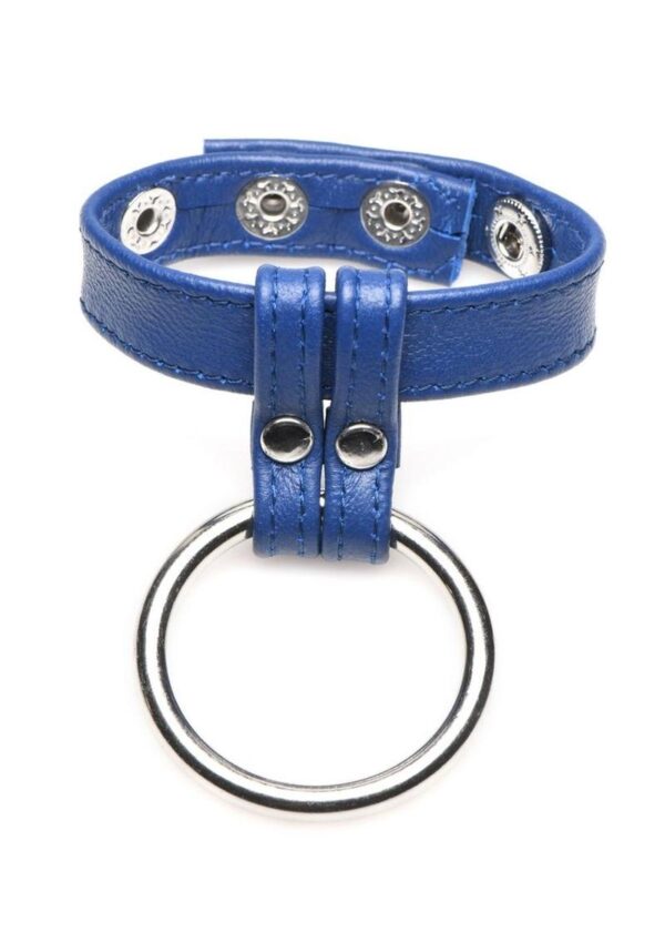 Strict Leather Cock Gear Leather and Steel Cock and Ball Ring - Blue