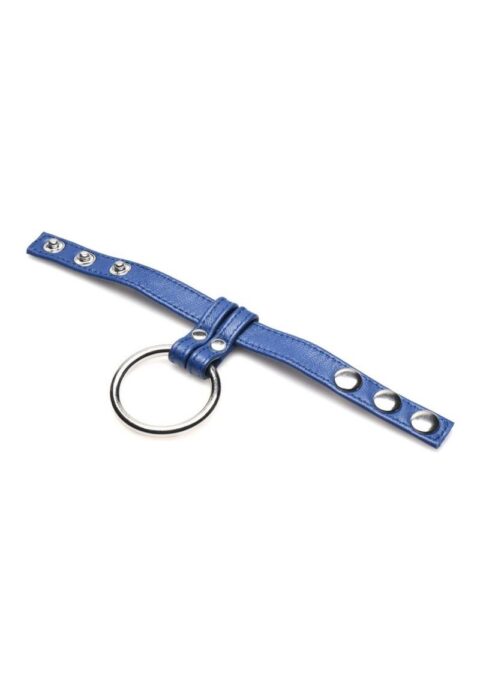 Strict Leather Cock Gear Leather and Steel Cock and Ball Ring - Blue