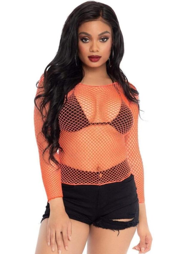 Leg Avenue Spandex Long Sleeved Industrial Net shirt - O/S - Coral