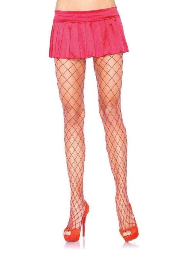 Leg Avenue Spandex Diamond Panty Hose - O/S - Red