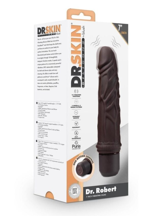 Dr. Skin Silicone Dr. Robert Vibrating Dildo 7in - Chocolate