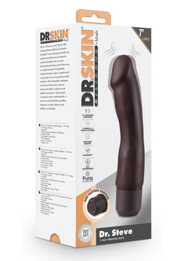 Dr. Skin Silicone Dr. Steve Vibrating Dildo 7in - Chocolate