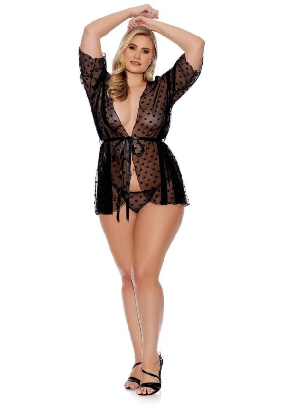 Barely Bare Sheer Polka Dot Robe - Plus Size - Black