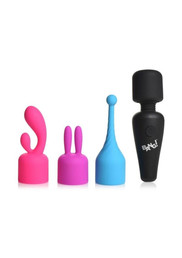 Bang! 10X Mini Wand Set Rechargeable Silicone Vibrator with 3 Attachments - Assorted Colors