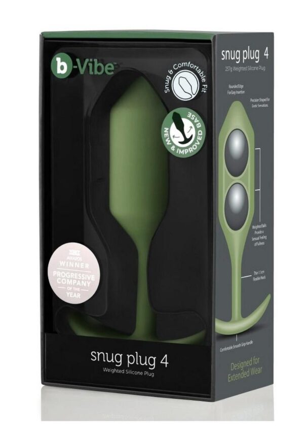 B-Vibe Snug Plug 4 Silicone Weighted Anal Plug - Army Green