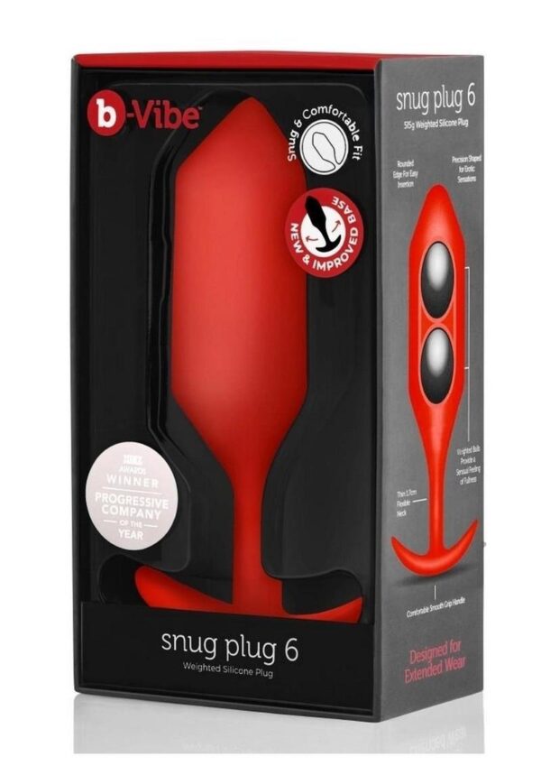 B-Vibe Snug Plug 6 Silicone Weighted Anal Plug - Red