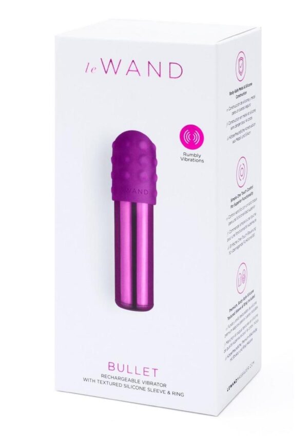 Le Wand Bullet Rechargeable Vibrator with Textured Silicone Sleeve and Ring - Cherry Purple