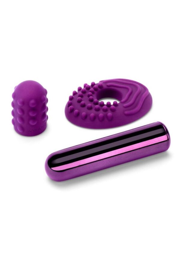 Le Wand Bullet Rechargeable Vibrator with Textured Silicone Sleeve and Ring - Cherry Purple