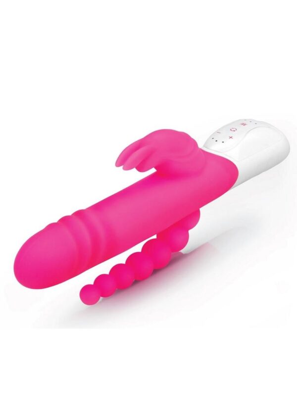 Rabbit Essential Silicone Rechargeable Double Penetration Rabbit Vibrator - Hot Pink