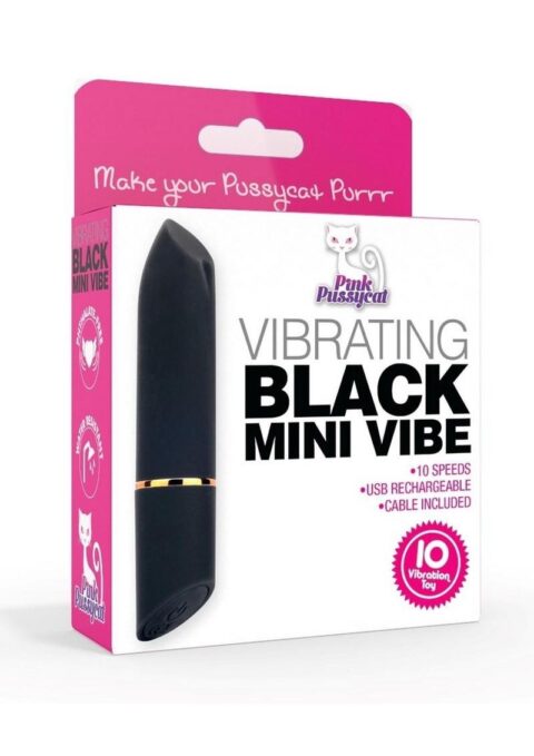 Pink Pussycat Mini Vibe Rechargeable Silicone Bullet - Black