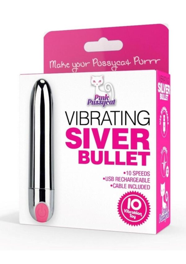 Pink Pussycat Rechargeable Vibrating Bullet - Silver