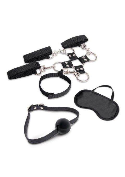 Lux Fetish Hogtie and Ball Gag Kit (7 Piece) - Black