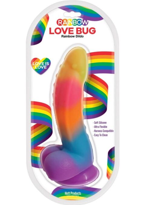 Love Bug Silicone Dildo with Suction Cup 6in - Rainbow