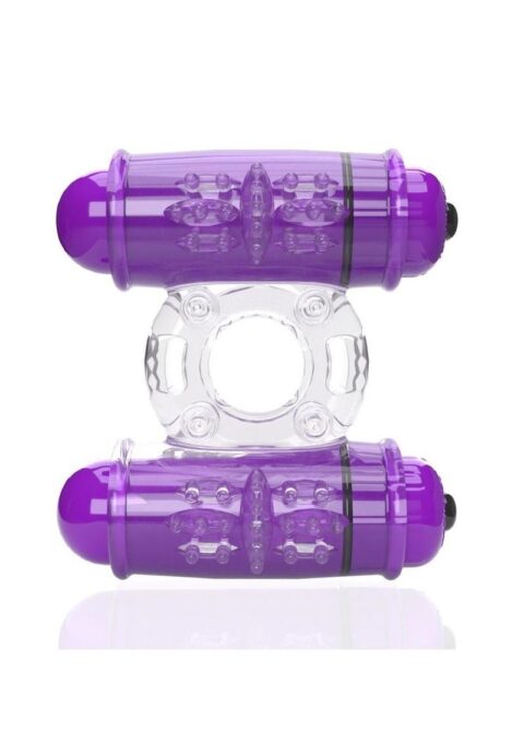 4B Double Wammy Silicone Rechargeable Dual Vibrating Couples Cock Ring - Grape
