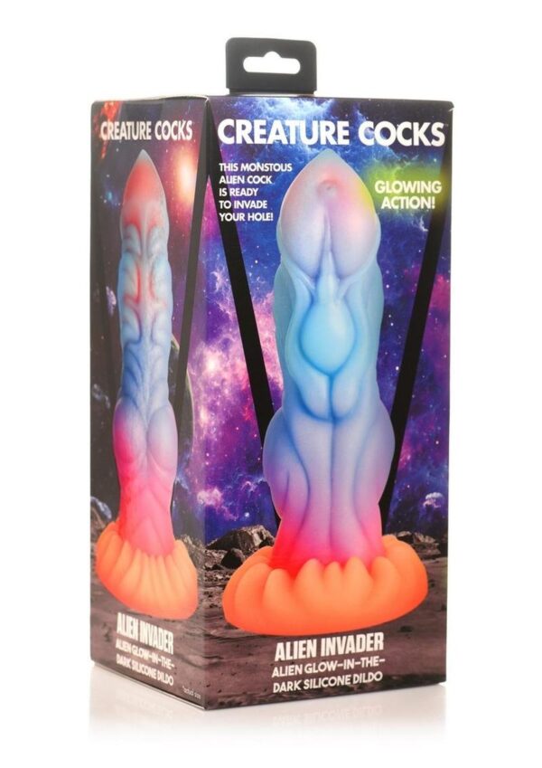 Creature Cocks Alien Invader Glow in the Dark Silicone Dildo - Multicolor