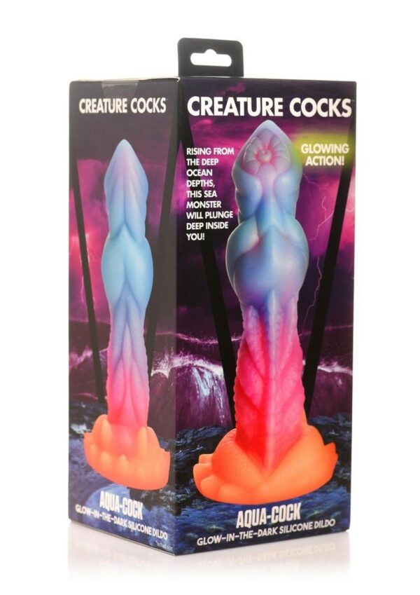 Creature Cocks Aqua-Cock Glow in the Dark Silicone Dildo - Multicolor