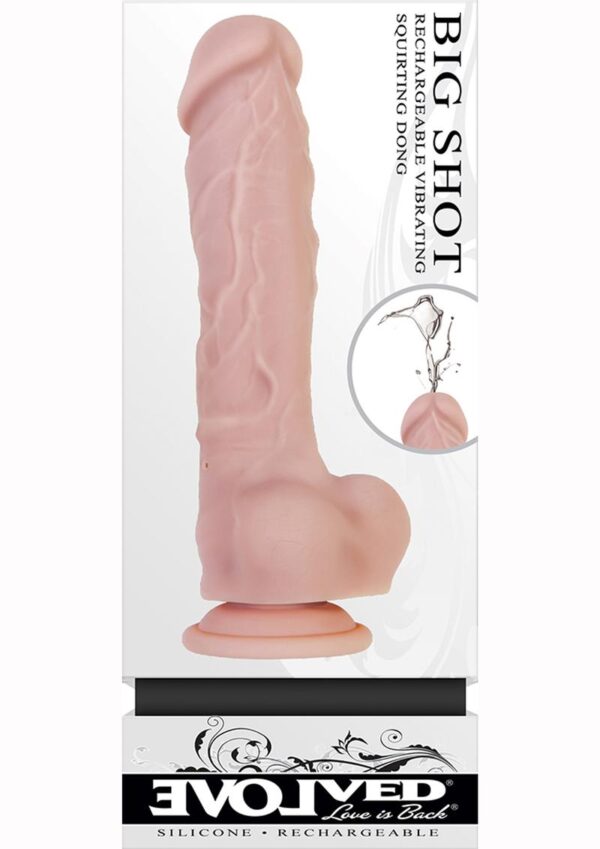 Big Shot Rechargeable Silicone Vibrating Squirting Dong with Balls 8in - Vanilla