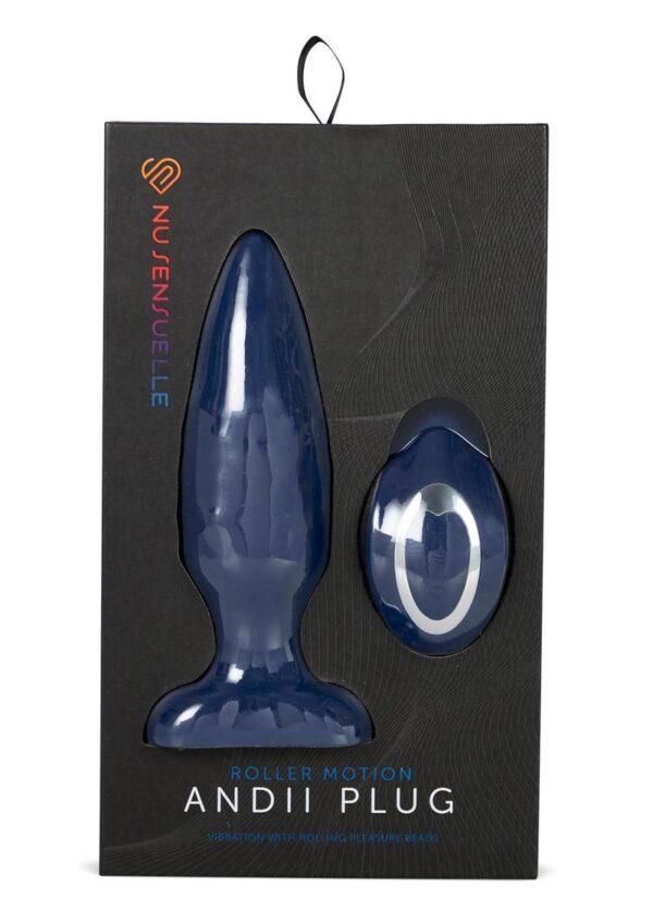 Nu Sensuelle Andii Rechargeable Silicone Plug with Roller Motion - Navy Blue