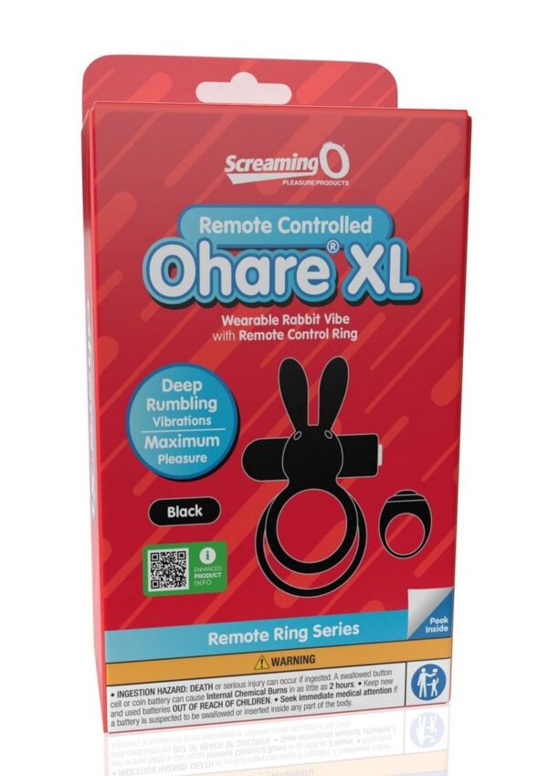 Screaming O Ohare XL Remote Control Rechargeable Silicone Vibrating Cock Ring - Black