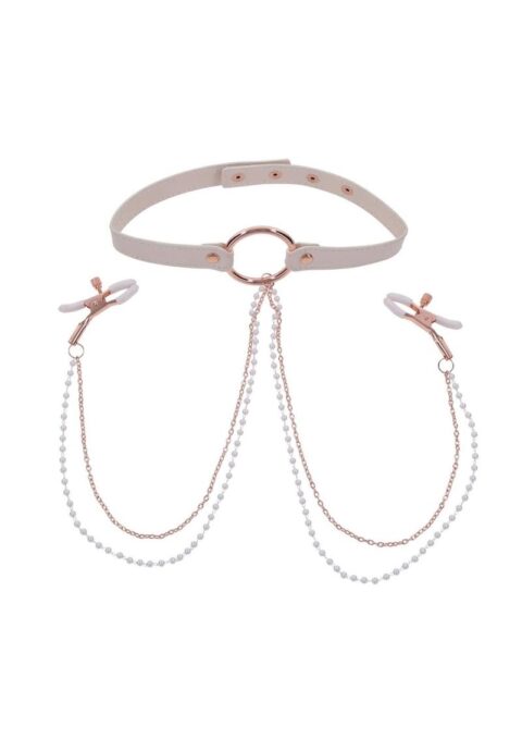 Sex and Miscielf Peaches `n CreaMe Collar with Nipple Clamps - Ivory/Rose Gold