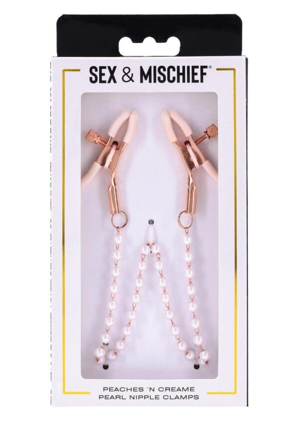 Sex and Mischief Peaches `n CreaMe Pearl Nipple Clamps - Ivory/Rose Gold