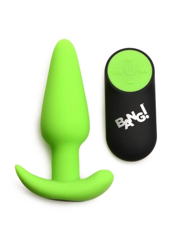 Bang! 21X Glow in The Dark Rechargeable Silicone Butt Plug with Remote - Green