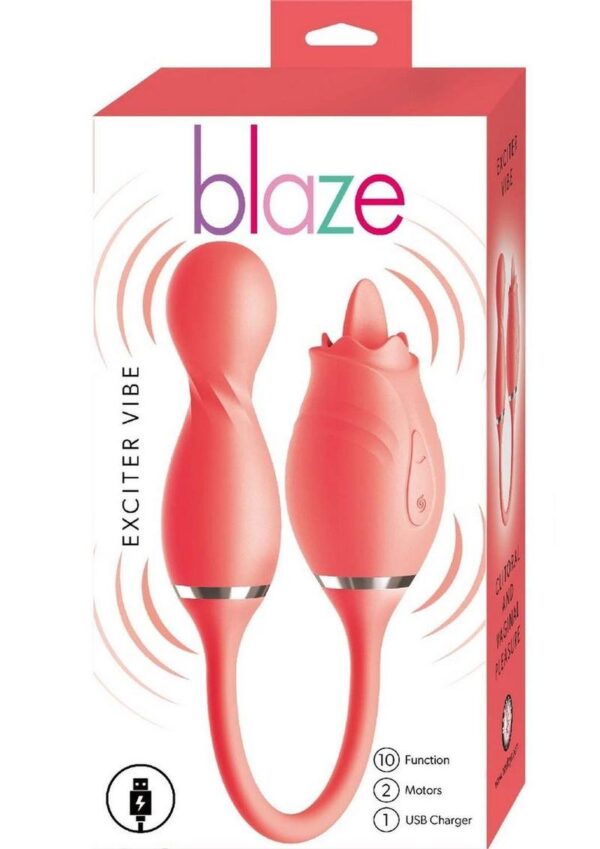 Blaze Exciter Rechargeable Silicone Dual Stimulating Vibrator - Coral