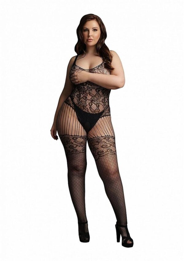 Le Desir Lace and Fishnet Bodystocking - Queen - Black