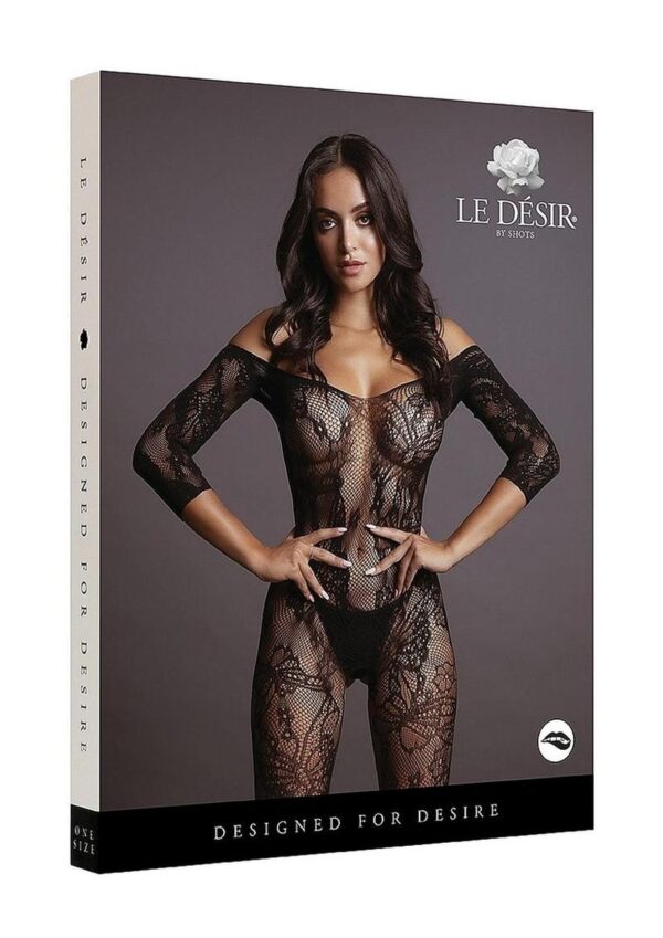 Le Desir Lace Sleeved Bodystocking - O/S - Black