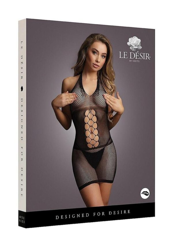 Le Desir Peek-A-Boo Fishnet Dress - O/S - Black