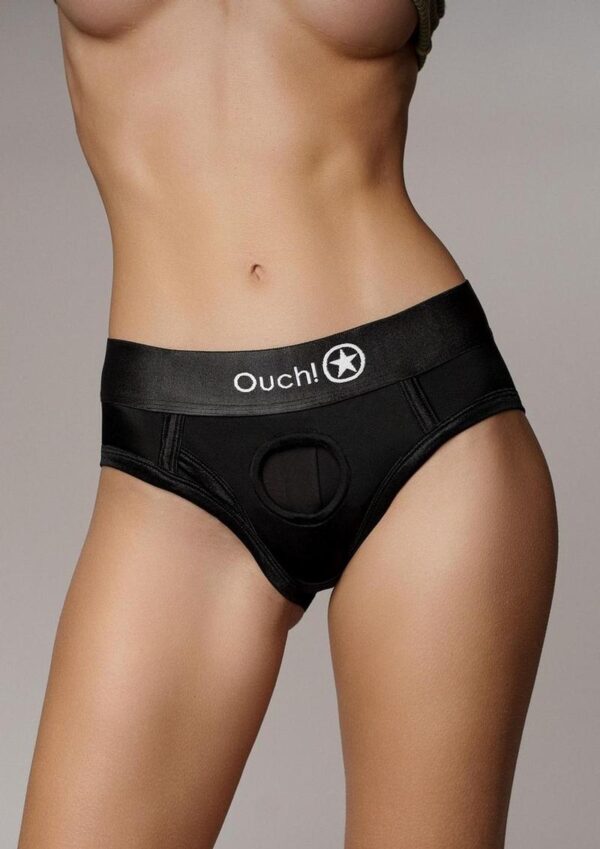 Ouch! Vibrating Strap-On High-Cut Brief Rechargeable - XS/SM - Black