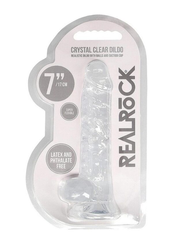 RealRock Crystal Clear Dildo with Balls 7in - Clear