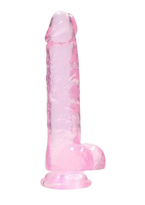 RealRock Crystal Clear Dildo with Balls 8in - Pink