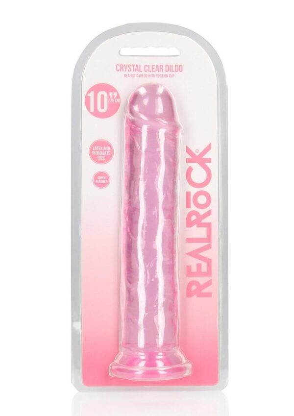 RealRock Crystal Clear Straight No Balls Dildo 10in - Pink