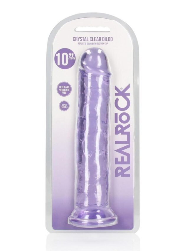 RealRock Crystal Clear Straight No Balls Dildo 10in - Purple