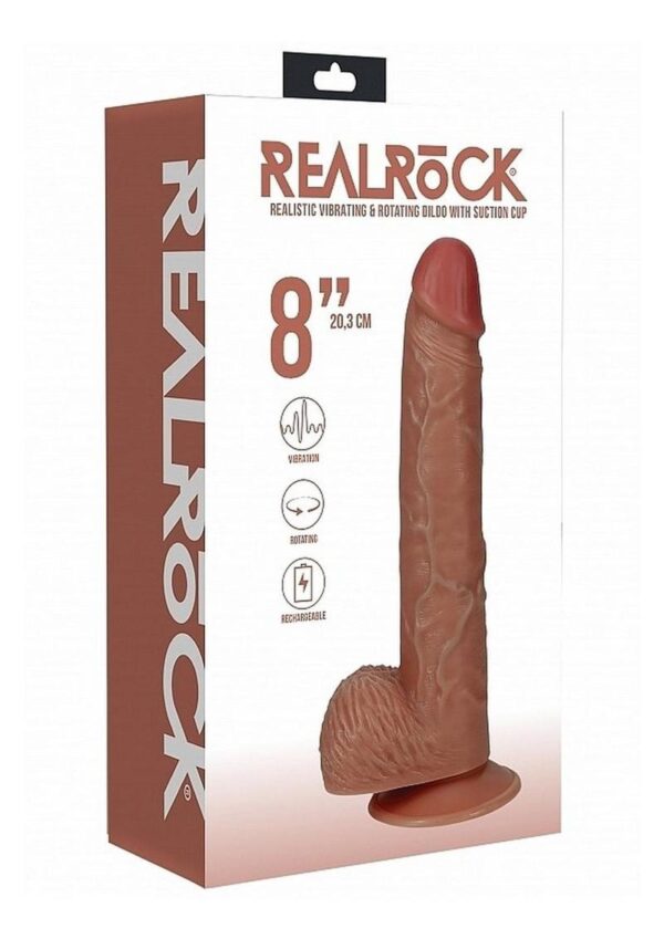 RealRock Vibrating and Rotating Cock with Balls Regular Straight 8in - Caramel