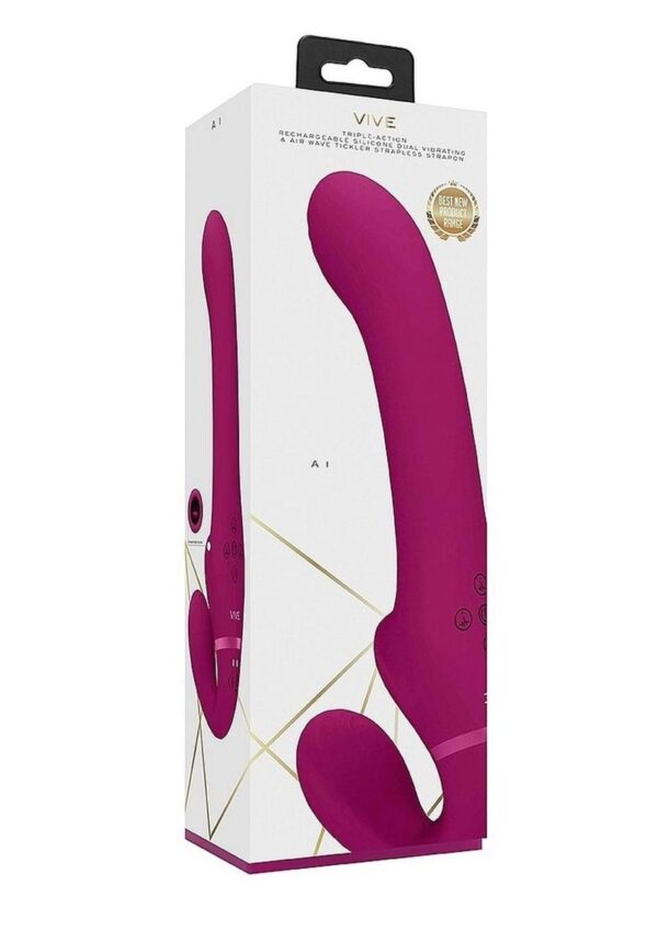 Vive AI Rechargeable Silicone Dual Motor Strapless Strap-On - Pink