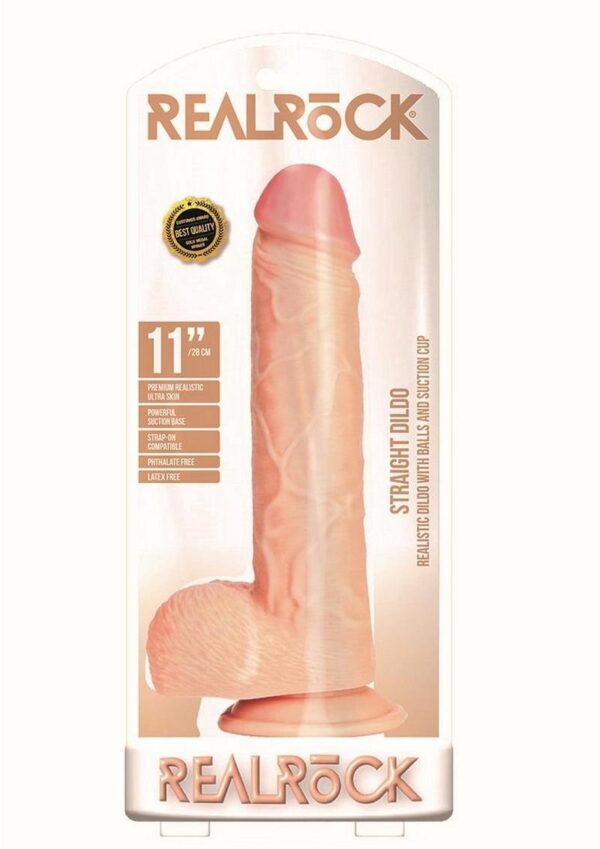 RealRock Straight Realistic Dildo with Balls and Suction Cup 11in - Vanilla