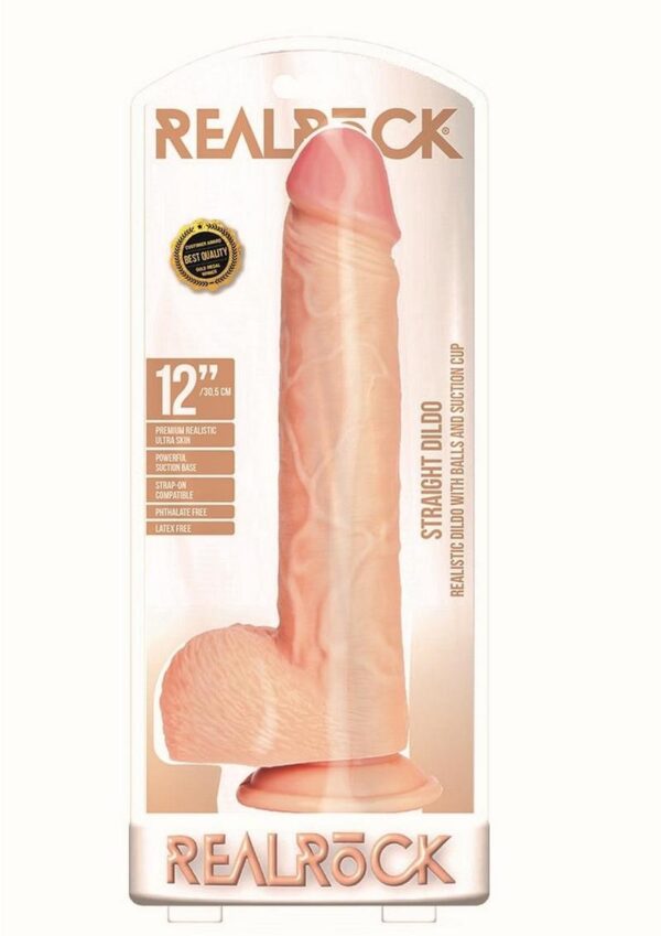 RealRock Straight Realistic Dildo with Balls and Suction Cup 12in - Vanilla