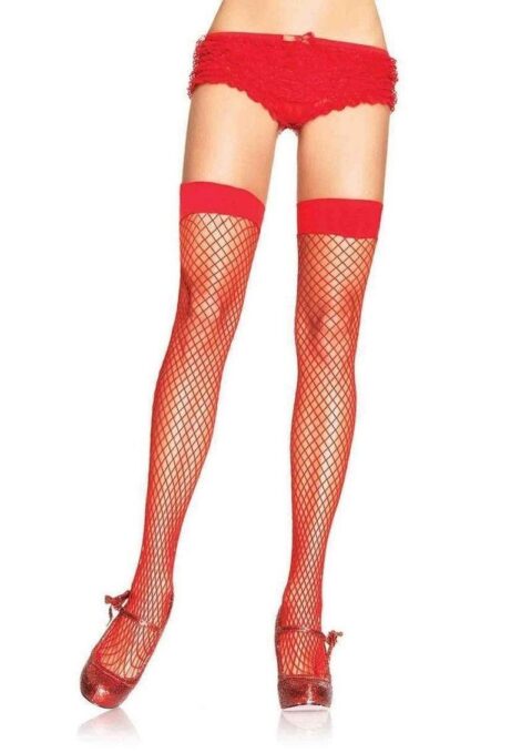 Leg Avenue Lycra Industrial Fishnet Thigh High - O/S - Red