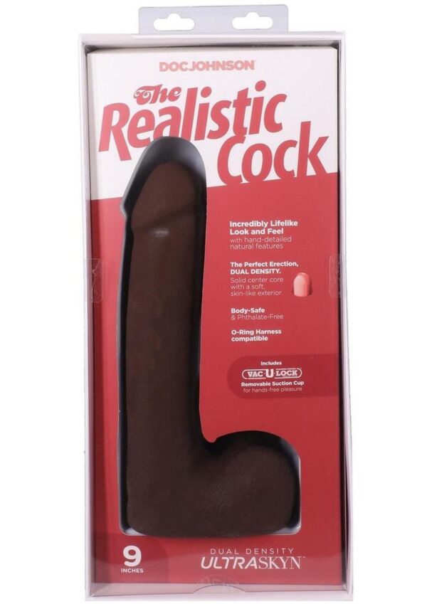 The Realistic Cock with Balls Ultraskyn Removable Vac-U-Lock Suction Cup 9in - Chocolate