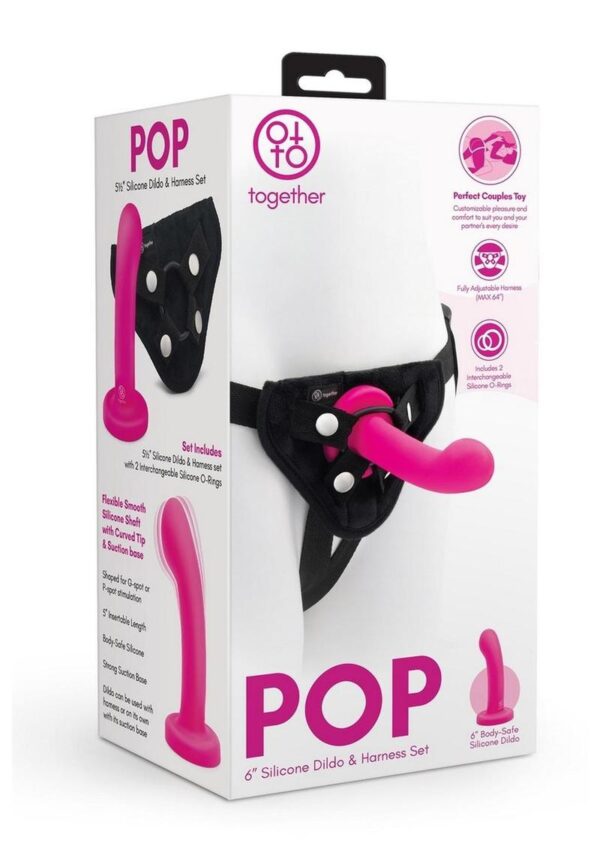 Together Toys POP Silicone Dildo 5.5in and Harness Set - Pink/Black