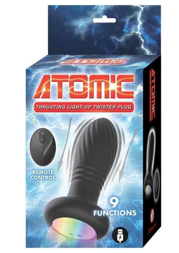 Atomic Thrusting Light-Up Twister Rechargeable Silicone Plug with Remote Control - Black