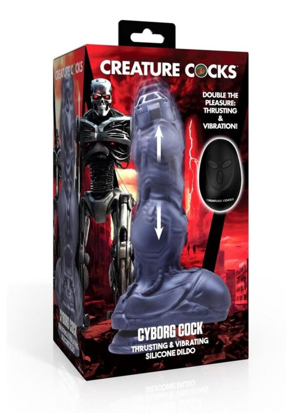 Creature Cock Thrusting and Vibrating Rechargeable Silicone Dildo - Gray