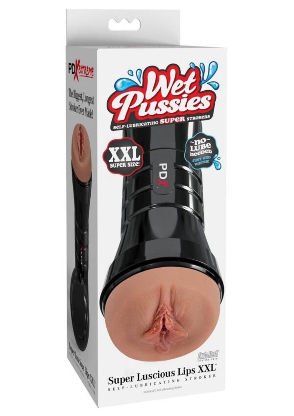 PDX Extreme Wet Pussies Super Luscious Lips XXL Self Lubricating Stroker - Caramel