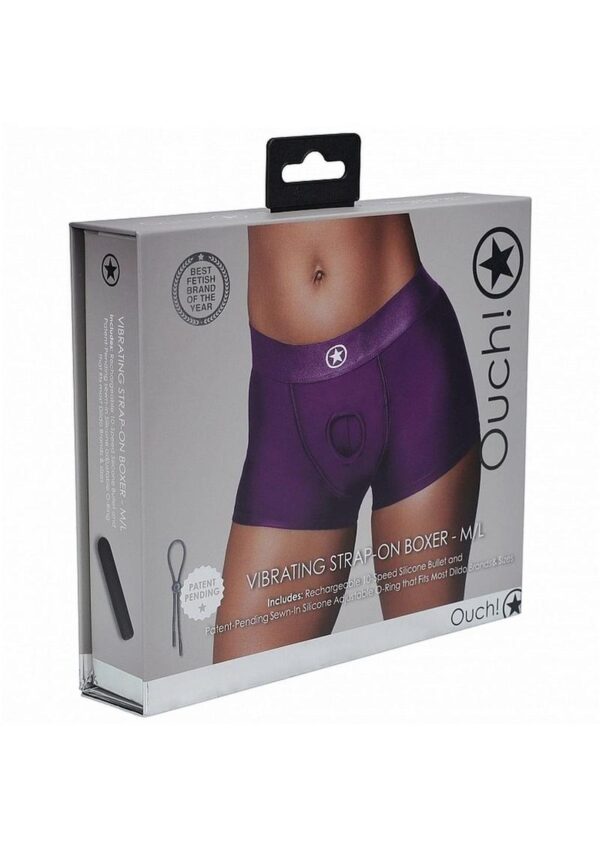 Ouch! Vibrating Strap-On Boxer Rechargeable - M/L - Purple