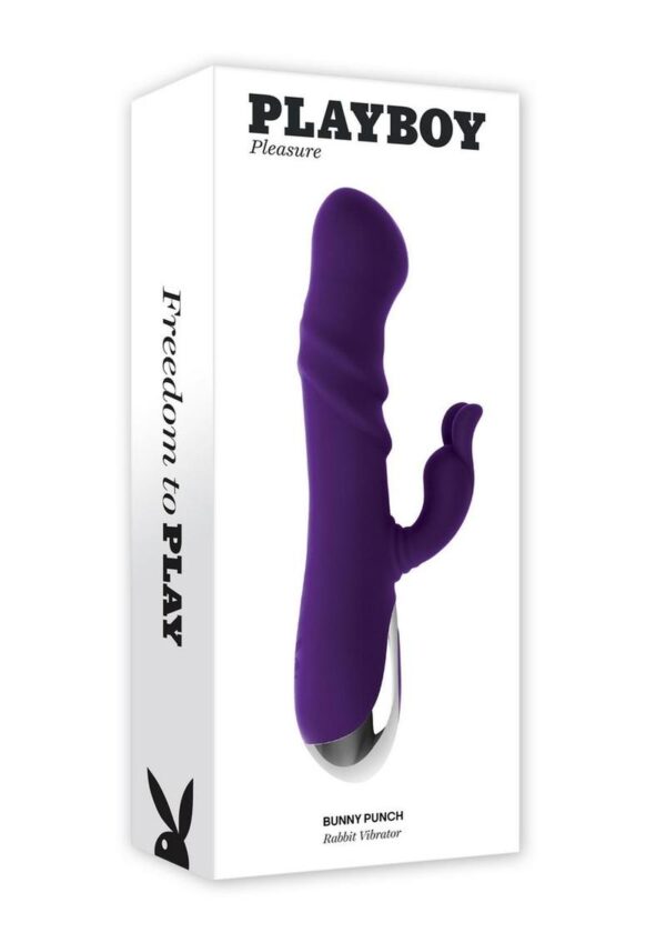 Playboy Bunny Punch Rechargeable Silicone Rabbit Vibrator with Twirly G-Spot Head - Purple