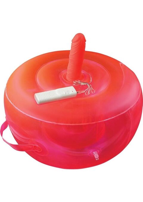 Bouncy Banger Inflatable Cushion with Wired Remote Control Vibrating Silicone Dildo - Red