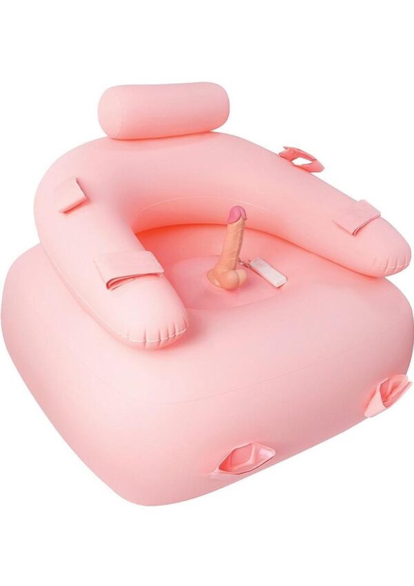 Get Down On It Inflatable Cushion with Wired Remote Control and Vibrating Silicone Dildo Plus Wrist/Leg Straps - Fuchsia